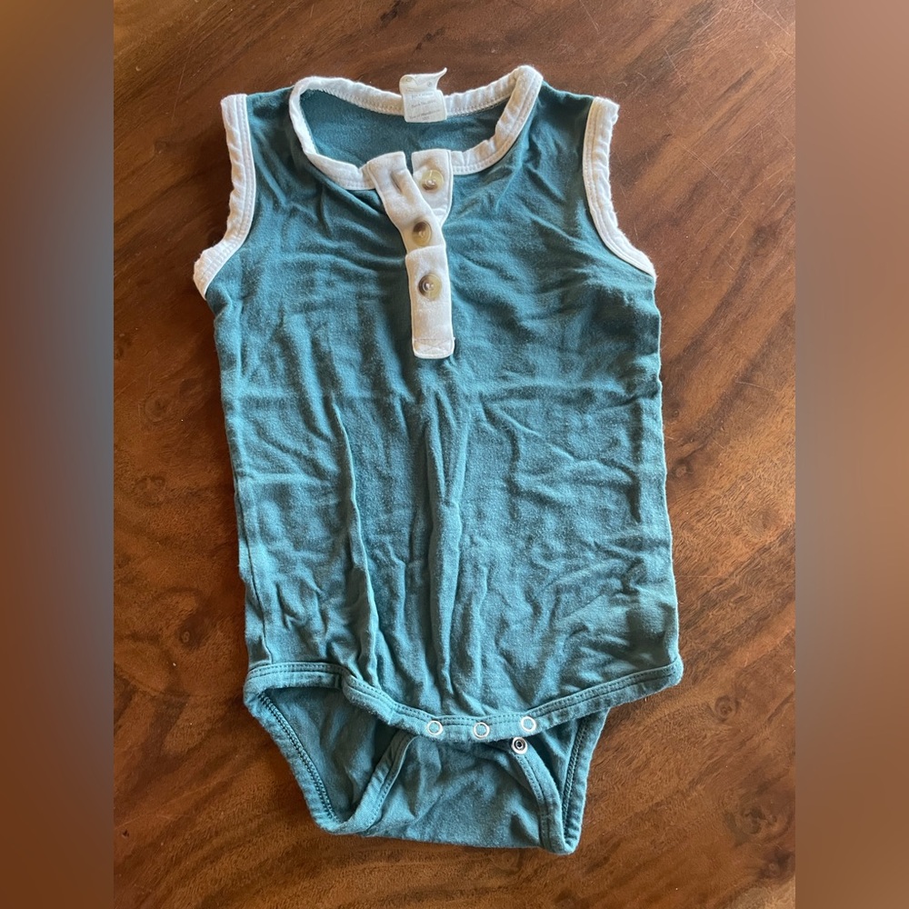 Kate Quinn Teal and White Baby Onesie